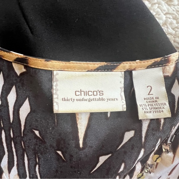 Chico’s 30 year beaded animal print silky poly tunic top 2 12 14 B: 46” lovely! - Picture 10 of 11